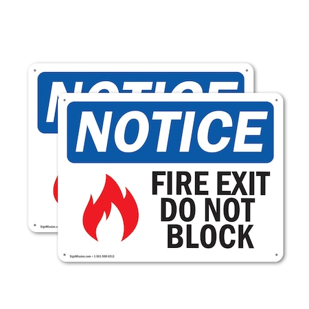 Signmission Fire Exit Do Not Block OSHA Notice Sign, Plastic, 14in W x 10in L, 2PK OS-2PACK-NS-P-1014-L-12586